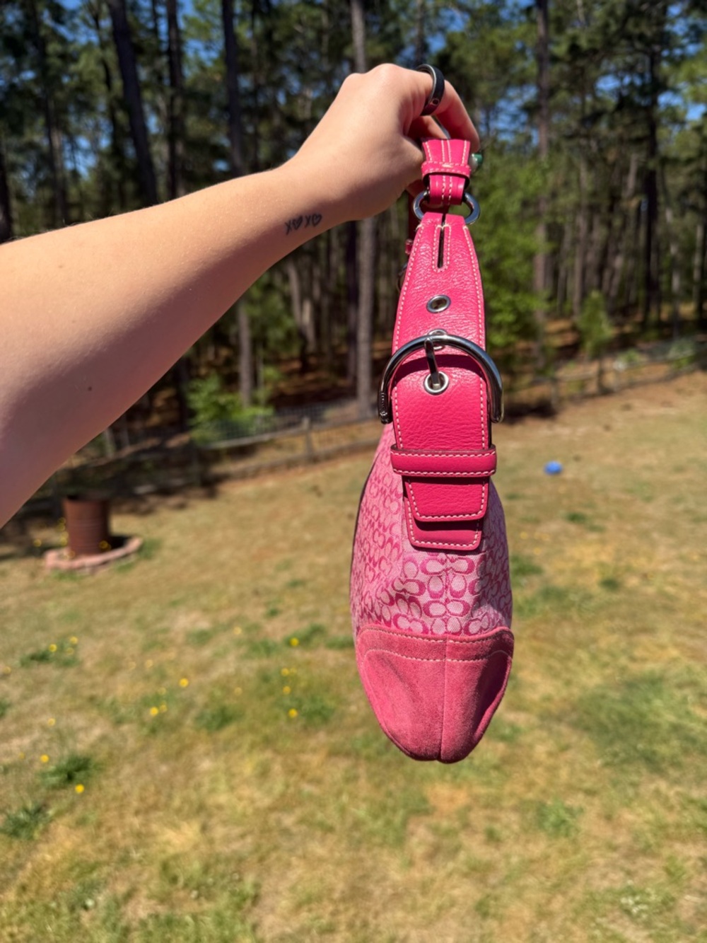 Coach Pink Signature Suede Hobo - Picture 2 of 7